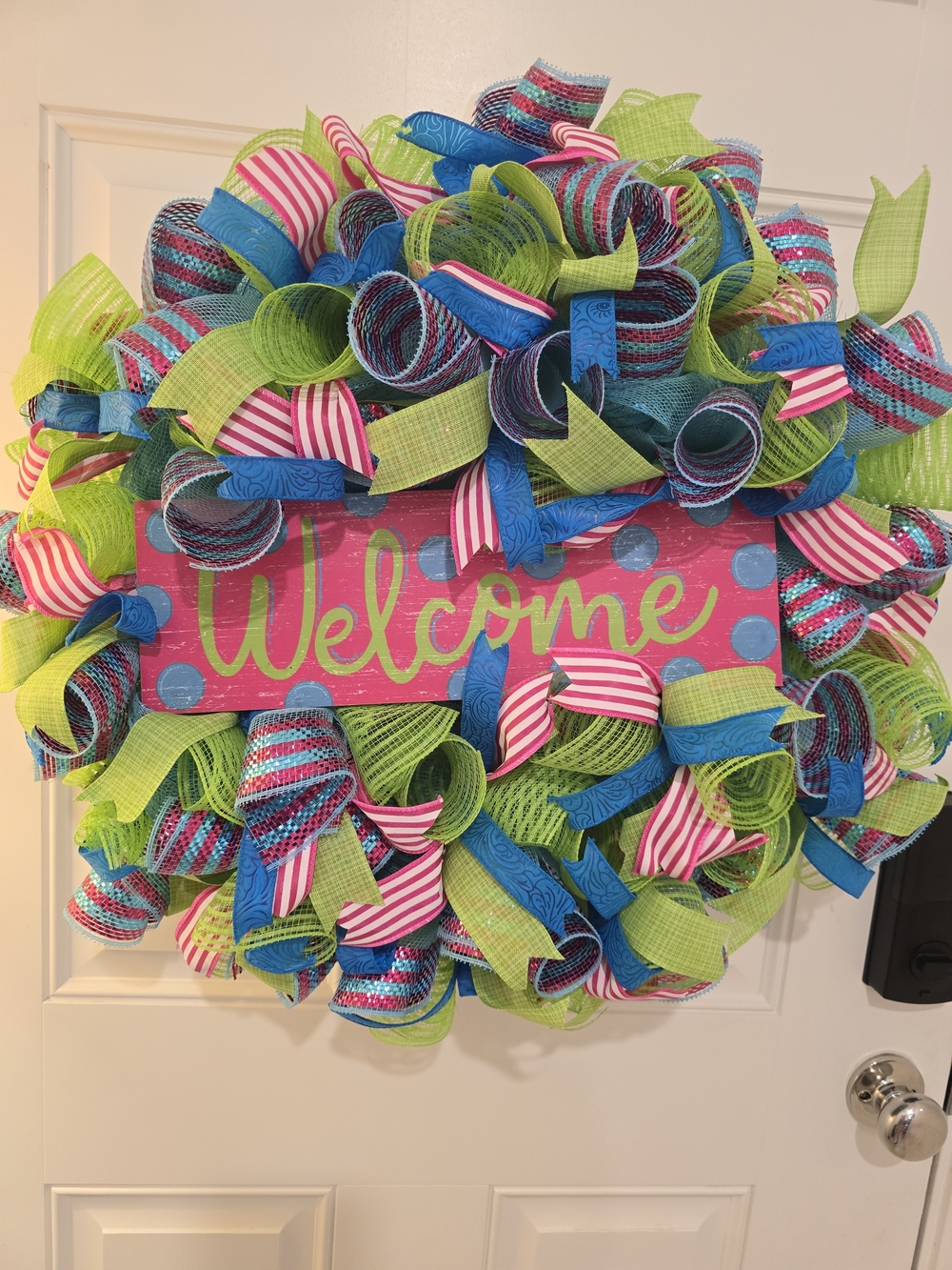 Welcome Summer Spring Wreath - Pink, Blue & Lime Green